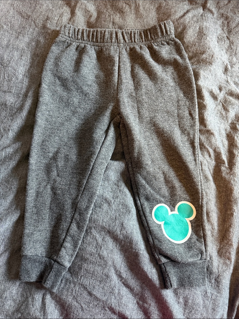 Kids Gray Jogger Pants with Teal Mouse Patch